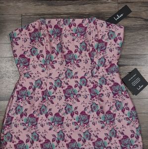 Lulus Love Vividly Pink Floral Jacquard Strapless Mini Dress Size Small